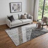 5' X 8' Gray Brown And Silver Geometric Washable Area Rug With UV Protection