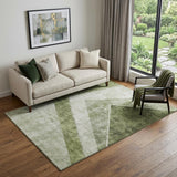 5' X 8' Olive Green Gray And Silver Geometric Washable Area Rug With UV Protection