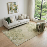 5' X 8' Khaki Green And Ivory Floral Washable Area Rug With UV Protection