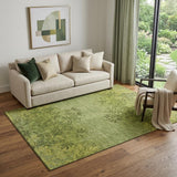 5' X 8' Olive Green And Gold Floral Washable Area Rug With UV Protection