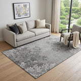5' X 8' Pewter And Ivory Floral Washable Area Rug With UV Protection