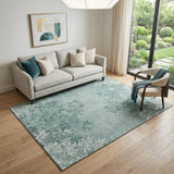 5' X 8' Sage And Ivory Floral Washable Area Rug With UV Protection
