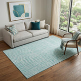 5' X 8' Teal And Ivory Striped Washable Area Rug With UV Protection