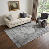 5' X 8' Gray And Silver Oriental Washable Area Rug With UV Protection