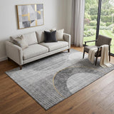5' X 8' Charcoal Gold And Silver Geometric Washable Area Rug With UV Protection