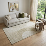 5' X 8' Taupe And Beige Geometric Washable Area Rug With UV Protection