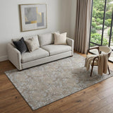 5' X 8' Gray And Silver Floral Washable Area Rug With UV Protection