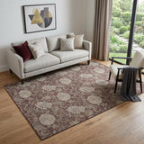 5' X 8' Merlot And Beige Floral Washable Area Rug With UV Protection