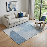 5' X 8' Blue And Ivory Geometric Washable Area Rug With UV Protection