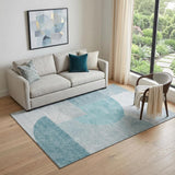 5' X 8' Teal And Ivory Geometric Washable Area Rug With UV Protection