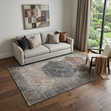 5' X 8' Brown Taupe And Charcoal Geometric Washable Area Rug With UV Protection