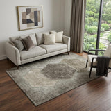 5' X 8' Taupe And Brown Geometric Washable Area Rug With UV Protection