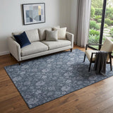 5' X 8' Blue And Ivory Floral Washable Area Rug With UV Protection