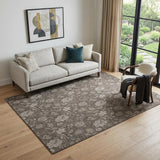 5' X 8' Chocolate And Beige Floral Washable Area Rug With UV Protection