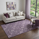5' X 8' Plum And Ivory Floral Washable Area Rug With UV Protection