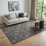5' X 8' Taupe And Beige Floral Washable Area Rug With UV Protection