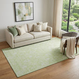 5' X 8' Artichoke Green And Ivory Floral Washable Area Rug With UV Protection