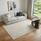 5' X 8' Beige And Ivory Floral Washable Area Rug With UV Protection