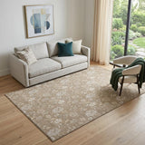 5' X 8' Copper And Beige Floral Washable Area Rug With UV Protection