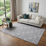 5' X 8' Gray And Ivory Floral Washable Area Rug With UV Protection