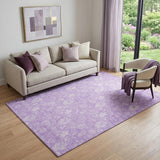 5' X 8' Lilac And Ivory Floral Washable Area Rug With UV Protection