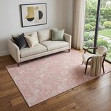 5' X 8' Pink And Ivory Floral Washable Area Rug With UV Protection