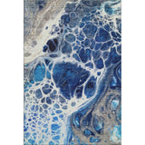5' X 8' Navy Blue Ivory And Gray Abstract Washable Area Rug With UV Protection