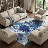 8' X 10' Navy Blue Ivory And Gray Abstract Washable Area Rug With UV Protection