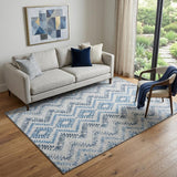 5' X 8' Blue And Ivory Geometric Washable Area Rug With UV Protection