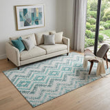 5' X 8' Teal And Ivory Geometric Washable Area Rug With UV Protection