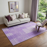 5' X 8' Lavender And Ivory Striped Washable Area Rug With UV Protection
