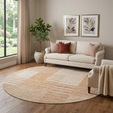 8' Salmon And Ivory Striped Washable Round Rug With UV Protection