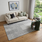 5' X 8' Silver And Gray Striped Washable Area Rug With UV Protection