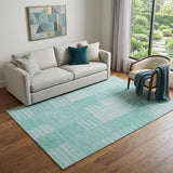 5' X 8' Teal And Ivory Striped Washable Area Rug With UV Protection