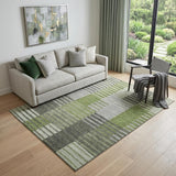 5' X 8' Green Ivory And Gray Striped Washable Area Rug With UV Protection