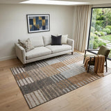 5' X 8' Rust Ivory And Gray Striped Washable Area Rug With UV Protection