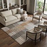 8' X 10' Rust Ivory And Gray Striped Washable Area Rug With UV Protection