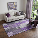 5' X 8' Purple Ivory And Gray Striped Washable Area Rug With UV Protection