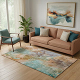 5' X 8' Coral Blue And Purple Abstract Washable Area Rug With UV Protection