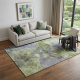 5' X 8' Olive Green And Gray Abstract Washable Area Rug With UV Protection