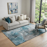 5' X 8' Teal And Gray Abstract Washable Area Rug With UV Protection