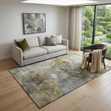 5' X 8' Taupe And Brown Abstract Washable Area Rug With UV Protection