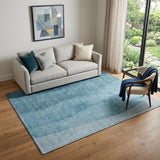 5' X 8' Teal And Ivory Ombre Washable Area Rug With UV Protection
