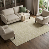 8' X 10' Beige And Ivory Floral Washable Area Rug With UV Protection