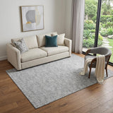 5' X 8' Silver And Ivory Floral Washable Area Rug With UV Protection