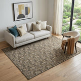 5' X 8' Brown And Ivory Floral Washable Area Rug With UV Protection