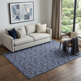 5' X 8' Navy Blue And Ivory Floral Washable Area Rug With UV Protection