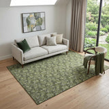 5' X 8' Olive Green And Ivory Floral Washable Area Rug With UV Protection