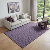 5' X 8' Purple And Ivory Floral Washable Area Rug With UV Protection