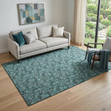 5' X 8' Teal And Ivory Floral Washable Area Rug With UV Protection